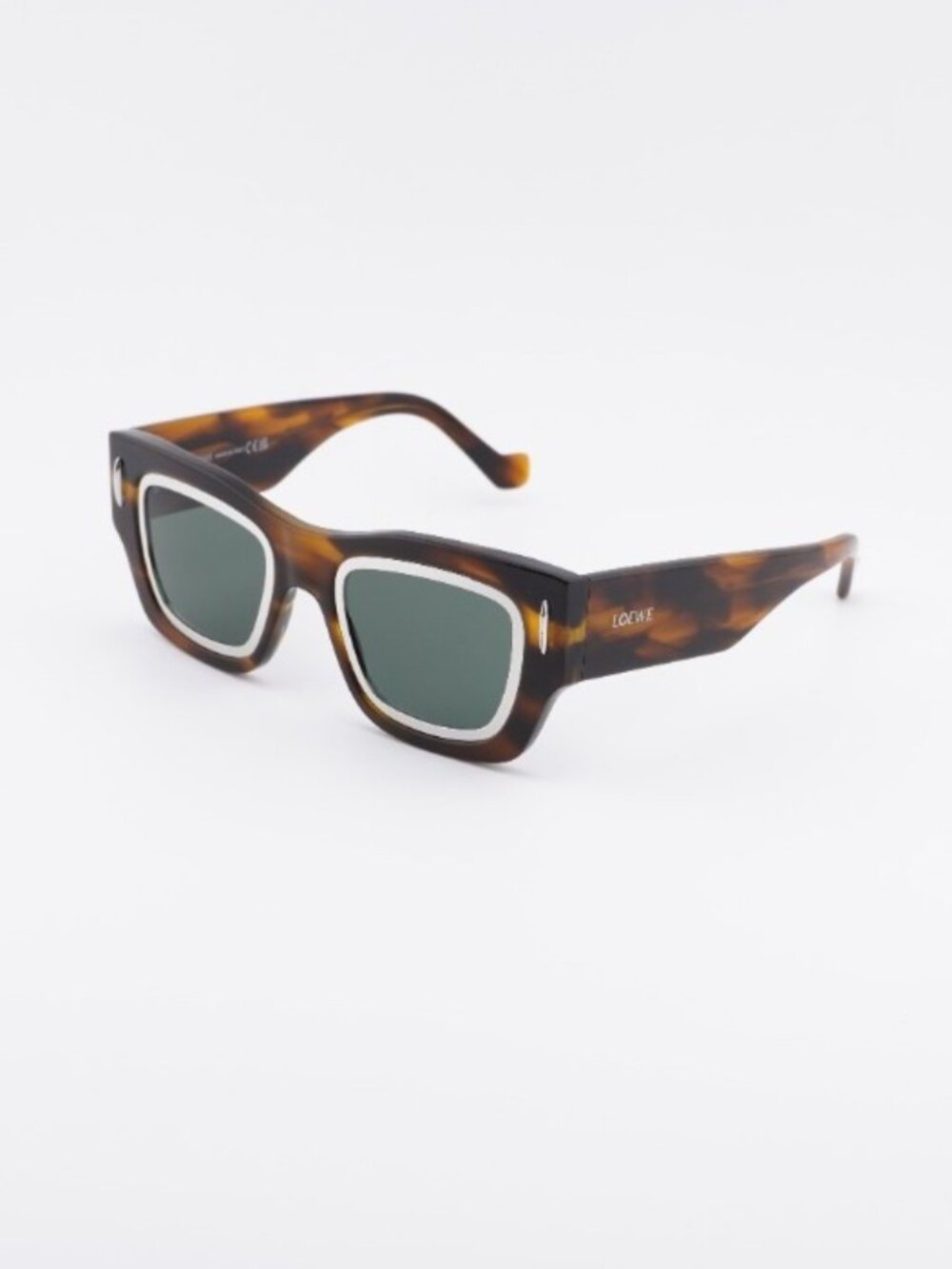 Loewe LW40168I 52N Sunglasses Havana Square Frame, Green Lenses